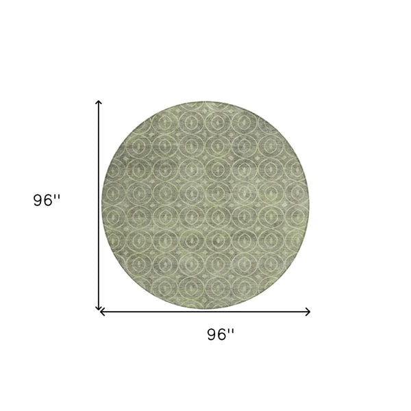 HomeRoots 5' Artichoke Green Geometric Indoor Outdoor Area Rug – Durable, Washable, Modern Style for High-Traffic Spaces 8' Round 607466