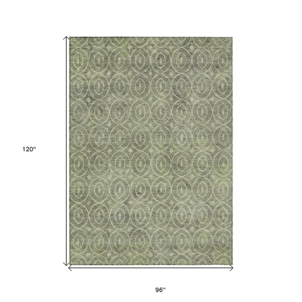 HomeRoots 5' Artichoke Green Geometric Indoor Outdoor Area Rug – Durable, Washable, Modern Style for High-Traffic Spaces 8' X 10' 607467