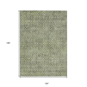 HomeRoots 5' Artichoke Green Geometric Indoor Outdoor Area Rug – Durable, Washable, Modern Style for High-Traffic Spaces 10' X 14' 607469