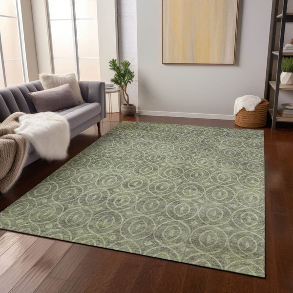 HomeRoots 5' Artichoke Green Geometric Indoor Outdoor Area Rug – Durable, Washable, Modern Style for High-Traffic Spaces 10' X 14' 607469