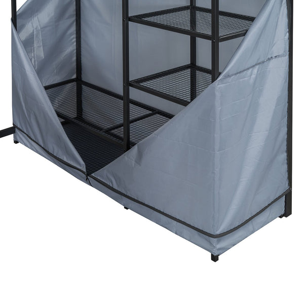 English Elm Full Loft Metal Bed with Built-In Desk, LED Strip, Power Outlet and Fabric Wardrobe for Space-Saving Living Black SF000179AAB