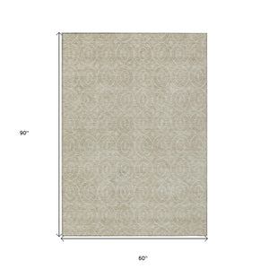 HomeRoots 5' Beige Geometric Indoor Outdoor Area Rug - Stylish, Washable, and Durable for Any Space 5' X 8' 607471