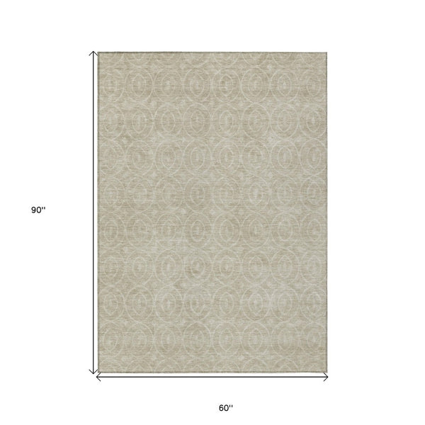 HomeRoots 5' Beige Geometric Indoor Outdoor Area Rug - Stylish, Washable, and Durable for Any Space 5' X 8' 607471