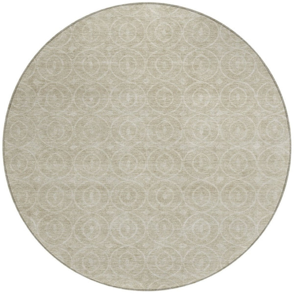 HomeRoots 5' Beige Geometric Indoor Outdoor Area Rug - Stylish, Washable, and Durable for Any Space 8' Round 607472
