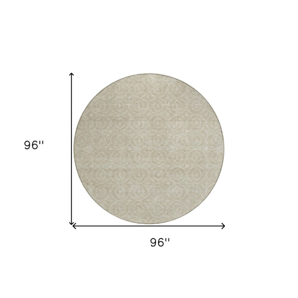 HomeRoots 5' Beige Geometric Indoor Outdoor Area Rug - Stylish, Washable, and Durable for Any Space 8' Round 607472
