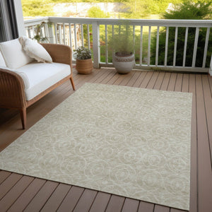 HomeRoots 5' Beige Geometric Indoor Outdoor Area Rug - Stylish, Washable, and Durable for Any Space 8' X 10' 607473
