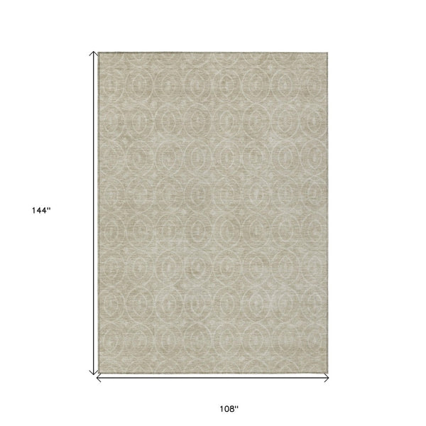 HomeRoots 5' Beige Geometric Indoor Outdoor Area Rug - Stylish, Washable, and Durable for Any Space 9' X 12' 607474