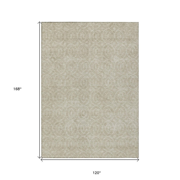 HomeRoots 5' Beige Geometric Indoor Outdoor Area Rug - Stylish, Washable, and Durable for Any Space 10' X 14' 607475