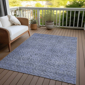 HomeRoots 5' Denim Blue Geometric Indoor Outdoor Area Rug - Stylish, Durable, Machine Washable for High Traffic Areas 5' X 8' 607477