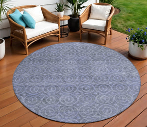 HomeRoots 5' Denim Blue Geometric Indoor Outdoor Area Rug - Stylish, Durable, Machine Washable for High Traffic Areas 8' Round 607478