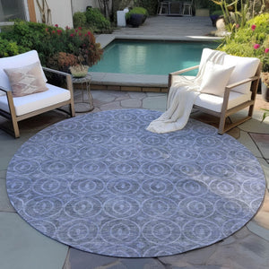 HomeRoots 5' Denim Blue Geometric Indoor Outdoor Area Rug - Stylish, Durable, Machine Washable for High Traffic Areas 8' Round 607478