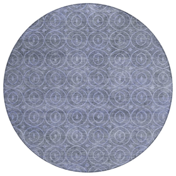 HomeRoots 5' Denim Blue Geometric Indoor Outdoor Area Rug - Stylish, Durable, Machine Washable for High Traffic Areas 8' Round 607478
