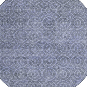 HomeRoots 5' Denim Blue Geometric Indoor Outdoor Area Rug - Stylish, Durable, Machine Washable for High Traffic Areas 8' Round 607478
