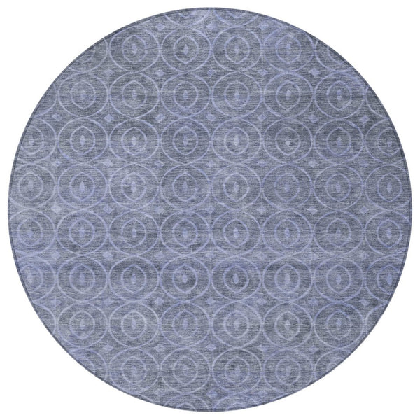 HomeRoots 5' Denim Blue Geometric Indoor Outdoor Area Rug - Stylish, Durable, Machine Washable for High Traffic Areas 8' Round 607478