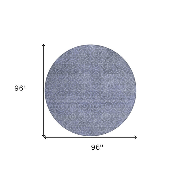 HomeRoots 5' Denim Blue Geometric Indoor Outdoor Area Rug - Stylish, Durable, Machine Washable for High Traffic Areas 8' Round 607478