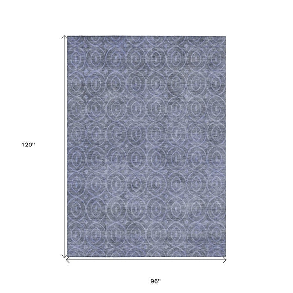 HomeRoots 5' Denim Blue Geometric Indoor Outdoor Area Rug - Stylish, Durable, Machine Washable for High Traffic Areas 8' X 10' 607479