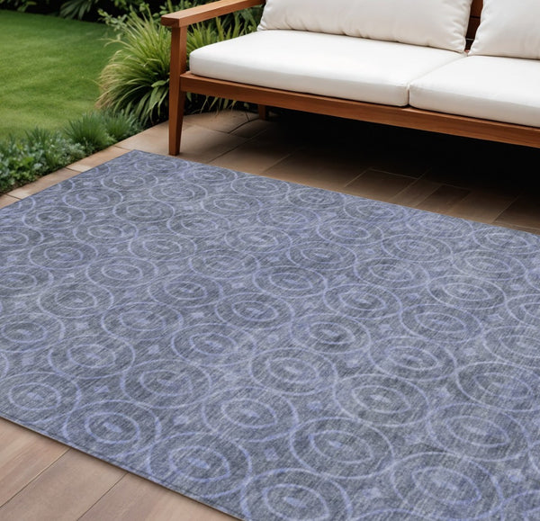 HomeRoots 5' Denim Blue Geometric Indoor Outdoor Area Rug - Stylish, Durable, Machine Washable for High Traffic Areas 8' X 10' 607479