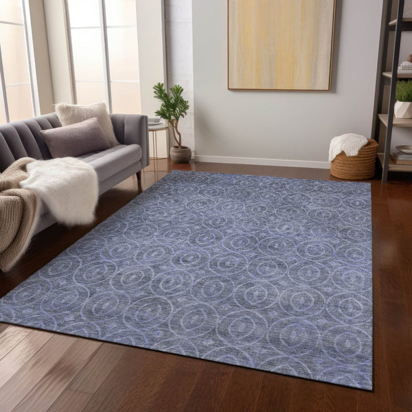HomeRoots 5' Denim Blue Geometric Indoor Outdoor Area Rug - Stylish, Durable, Machine Washable for High Traffic Areas 9' X 12' 607480