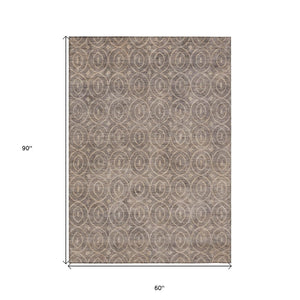 HomeRoots 5' Brown Geometric Area Rug - Washable, Durable, Stain-Resistant Design for Indoor and Outdoor Use 5' X 8' 607483