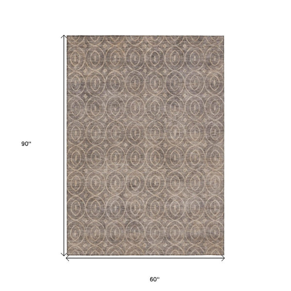 HomeRoots 5' Brown Geometric Area Rug - Washable, Durable, Stain-Resistant Design for Indoor and Outdoor Use 5' X 8' 607483
