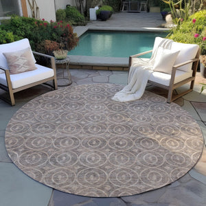 HomeRoots 5' Brown Geometric Area Rug - Washable, Durable, Stain-Resistant Design for Indoor and Outdoor Use 8' Round 607484
