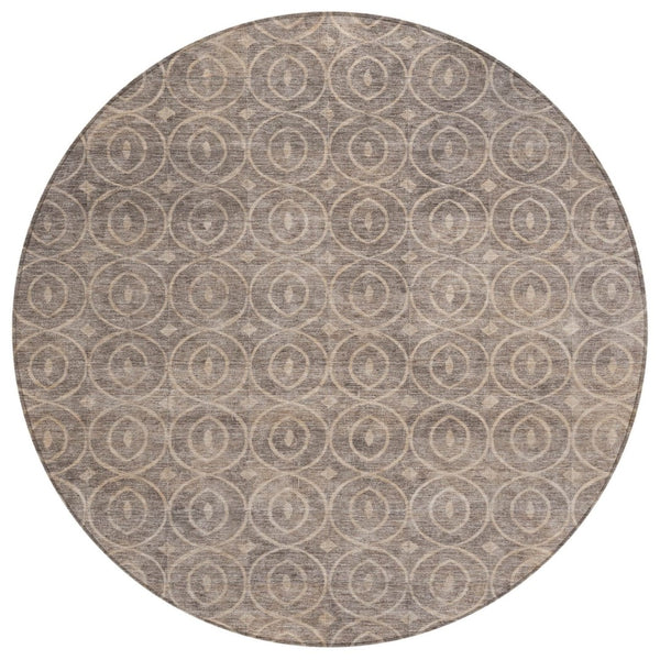 HomeRoots 5' Brown Geometric Area Rug - Washable, Durable, Stain-Resistant Design for Indoor and Outdoor Use 8' Round 607484