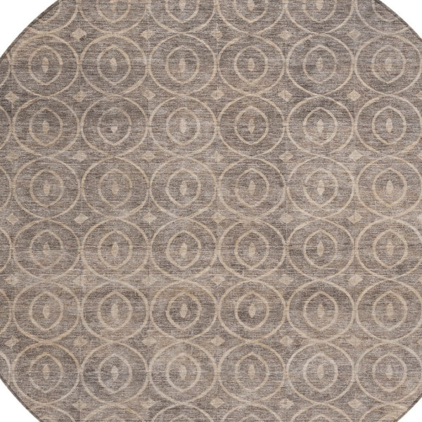 HomeRoots 5' Brown Geometric Area Rug - Washable, Durable, Stain-Resistant Design for Indoor and Outdoor Use 8' Round 607484