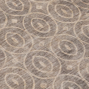 HomeRoots 5' Brown Geometric Area Rug - Washable, Durable, Stain-Resistant Design for Indoor and Outdoor Use 8' Round 607484