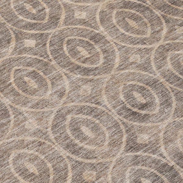 HomeRoots 5' Brown Geometric Area Rug - Washable, Durable, Stain-Resistant Design for Indoor and Outdoor Use 8' Round 607484