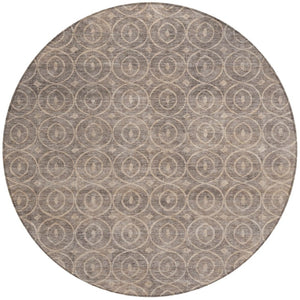 HomeRoots 5' Brown Geometric Area Rug - Washable, Durable, Stain-Resistant Design for Indoor and Outdoor Use 8' Round 607484