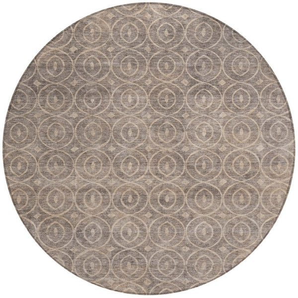 HomeRoots 5' Brown Geometric Area Rug - Washable, Durable, Stain-Resistant Design for Indoor and Outdoor Use 8' Round 607484