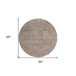 HomeRoots 5' Brown Geometric Area Rug - Washable, Durable, Stain-Resistant Design for Indoor and Outdoor Use 8' Round 607484