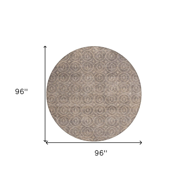 HomeRoots 5' Brown Geometric Area Rug - Washable, Durable, Stain-Resistant Design for Indoor and Outdoor Use 8' Round 607484