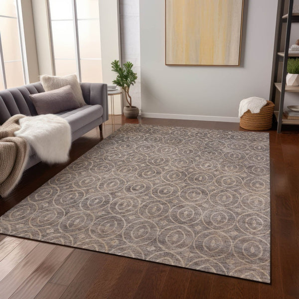 HomeRoots 5' Brown Geometric Area Rug - Washable, Durable, Stain-Resistant Design for Indoor and Outdoor Use 8' X 10' 607485