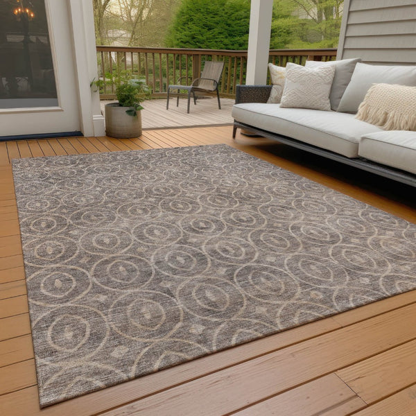 HomeRoots 5' Brown Geometric Area Rug - Washable, Durable, Stain-Resistant Design for Indoor and Outdoor Use 8' X 10' 607485