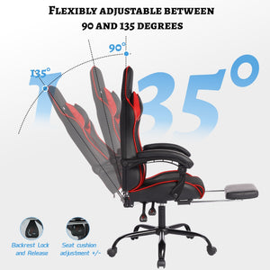 English Elm Deepfurniture Racing Style Gaming Chair Pu Leather Massage Lumbar Footrest Home Office Black+Red W3860P428626