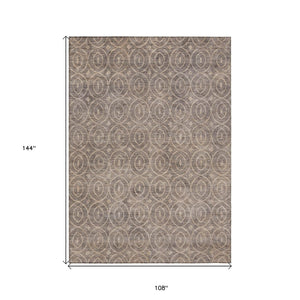 HomeRoots 5' Brown Geometric Area Rug - Washable, Durable, Stain-Resistant Design for Indoor and Outdoor Use 9' X 12' 607486