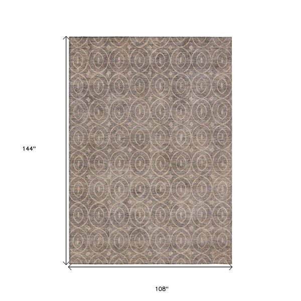 HomeRoots 5' Brown Geometric Area Rug - Washable, Durable, Stain-Resistant Design for Indoor and Outdoor Use 9' X 12' 607486