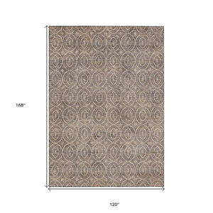 HomeRoots 5' Brown Geometric Area Rug - Washable, Durable, Stain-Resistant Design for Indoor and Outdoor Use 10' X 14' 607487
