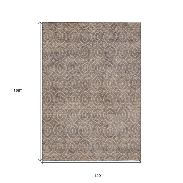HomeRoots 5' Brown Geometric Area Rug - Washable, Durable, Stain-Resistant Design for Indoor and Outdoor Use 10' X 14' 607487