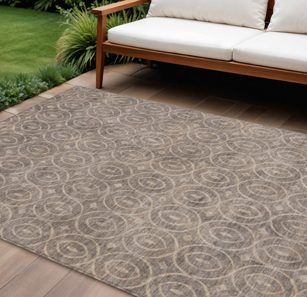 HomeRoots 5' Brown Geometric Area Rug - Washable, Durable, Stain-Resistant Design for Indoor and Outdoor Use 10' X 14' 607487