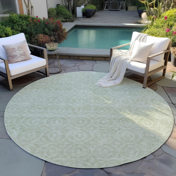 HomeRoots 5' Mint Green Geometric Area Rug – Stylish, Durable & Washable for Indoor and Outdoor Spaces 8' Round 607490