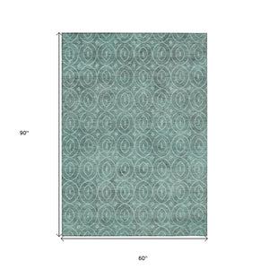 HomeRoots 5' Teal Blue Geometric Area Rug - Durable, Washable, Stylish for Indoor and Outdoor Spaces, Easy Care 5' X 8' 607507
