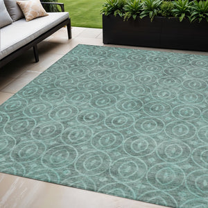 HomeRoots 5' Teal Blue Geometric Area Rug - Durable, Washable, Stylish for Indoor and Outdoor Spaces, Easy Care 5' X 8' 607507