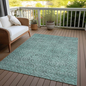HomeRoots 5' Teal Blue Geometric Area Rug - Durable, Washable, Stylish for Indoor and Outdoor Spaces, Easy Care 5' X 8' 607507