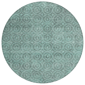 HomeRoots 5' Teal Blue Geometric Area Rug - Durable, Washable, Stylish for Indoor and Outdoor Spaces, Easy Care 8' Round 607508