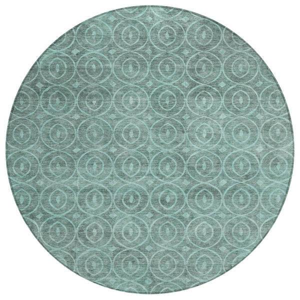 HomeRoots 5' Teal Blue Geometric Area Rug - Durable, Washable, Stylish for Indoor and Outdoor Spaces, Easy Care 8' Round 607508