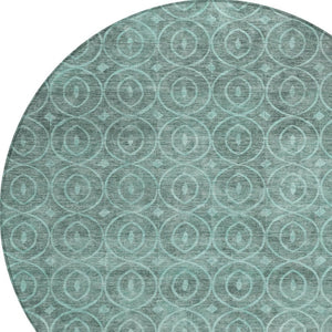 HomeRoots 5' Teal Blue Geometric Area Rug - Durable, Washable, Stylish for Indoor and Outdoor Spaces, Easy Care 8' Round 607508