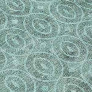 HomeRoots 5' Teal Blue Geometric Area Rug - Durable, Washable, Stylish for Indoor and Outdoor Spaces, Easy Care 8' Round 607508