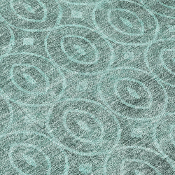 HomeRoots 5' Teal Blue Geometric Area Rug - Durable, Washable, Stylish for Indoor and Outdoor Spaces, Easy Care 8' Round 607508